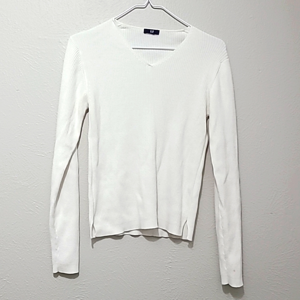 White Knit Stretch V-Neck Sweater GAP